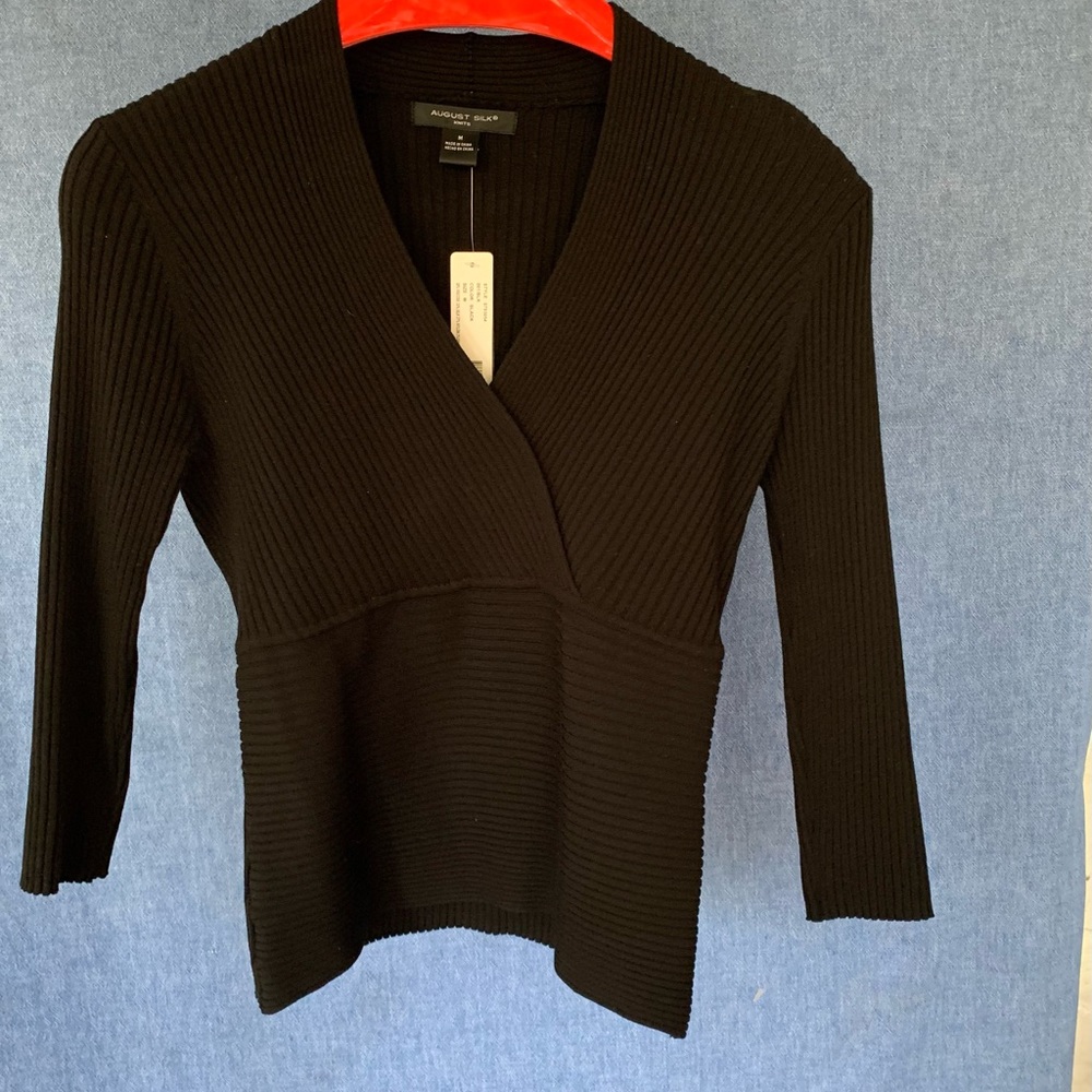 August Silk black faux wrap sweater